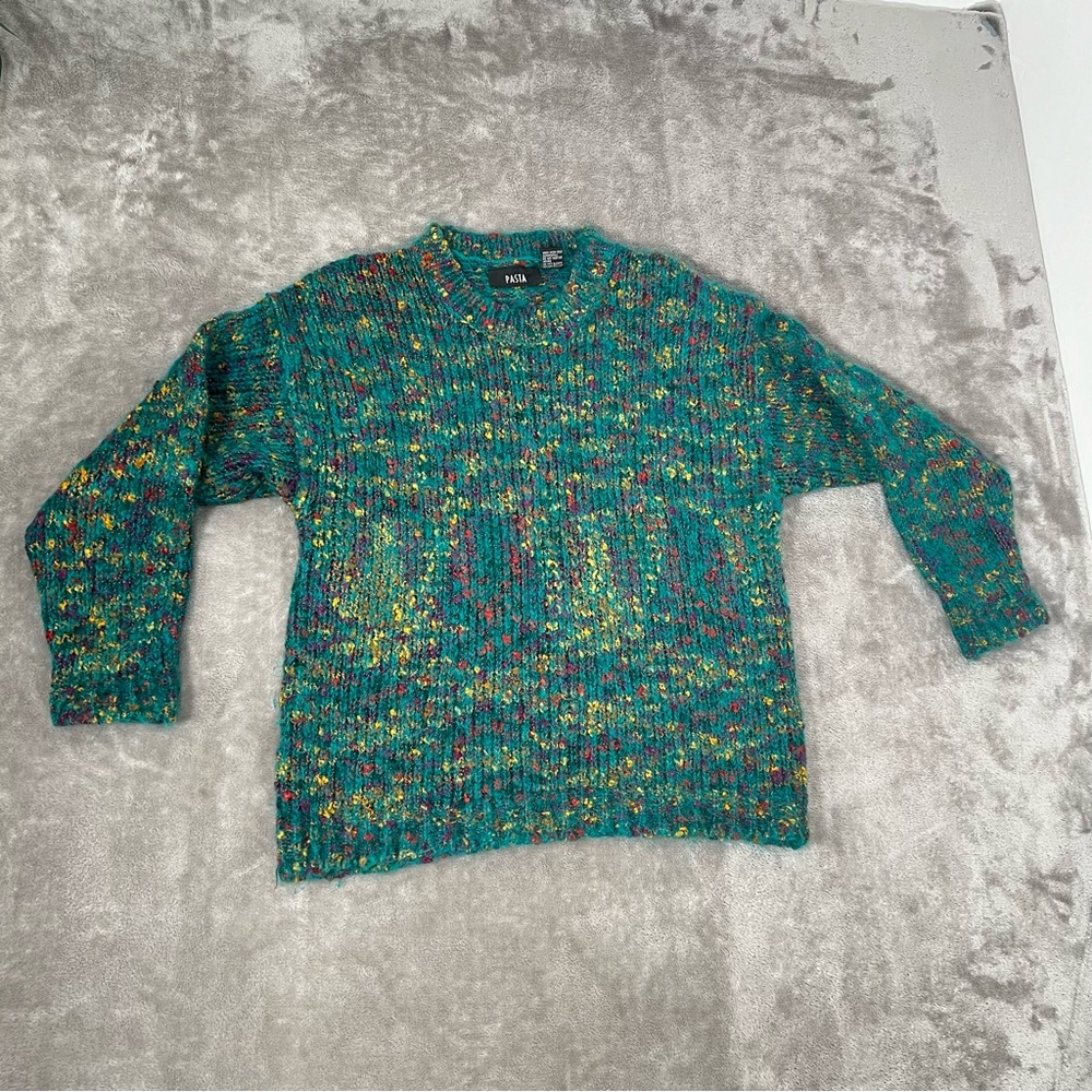 Pasta Green Speckle Mohair Blend Pullover Sweater